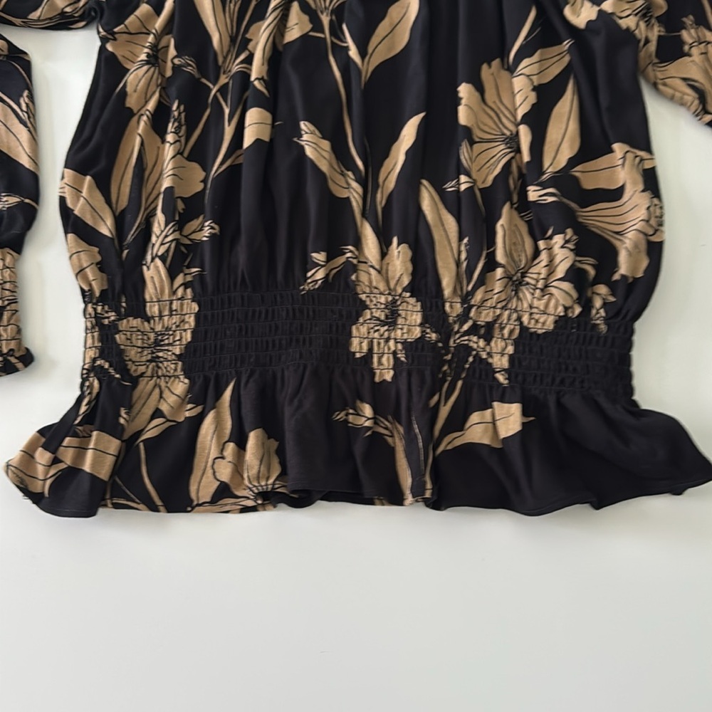 Lauren by Ralph Lauren NWT Black and Beige Off the Shoulder Blouse - Picture 7 of 9